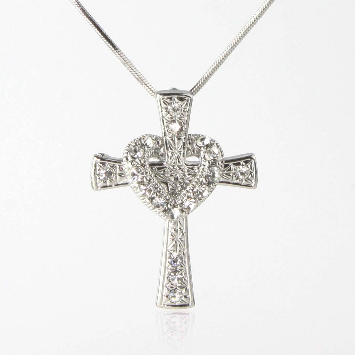 Clear Crystals Cross & Heart Necklace