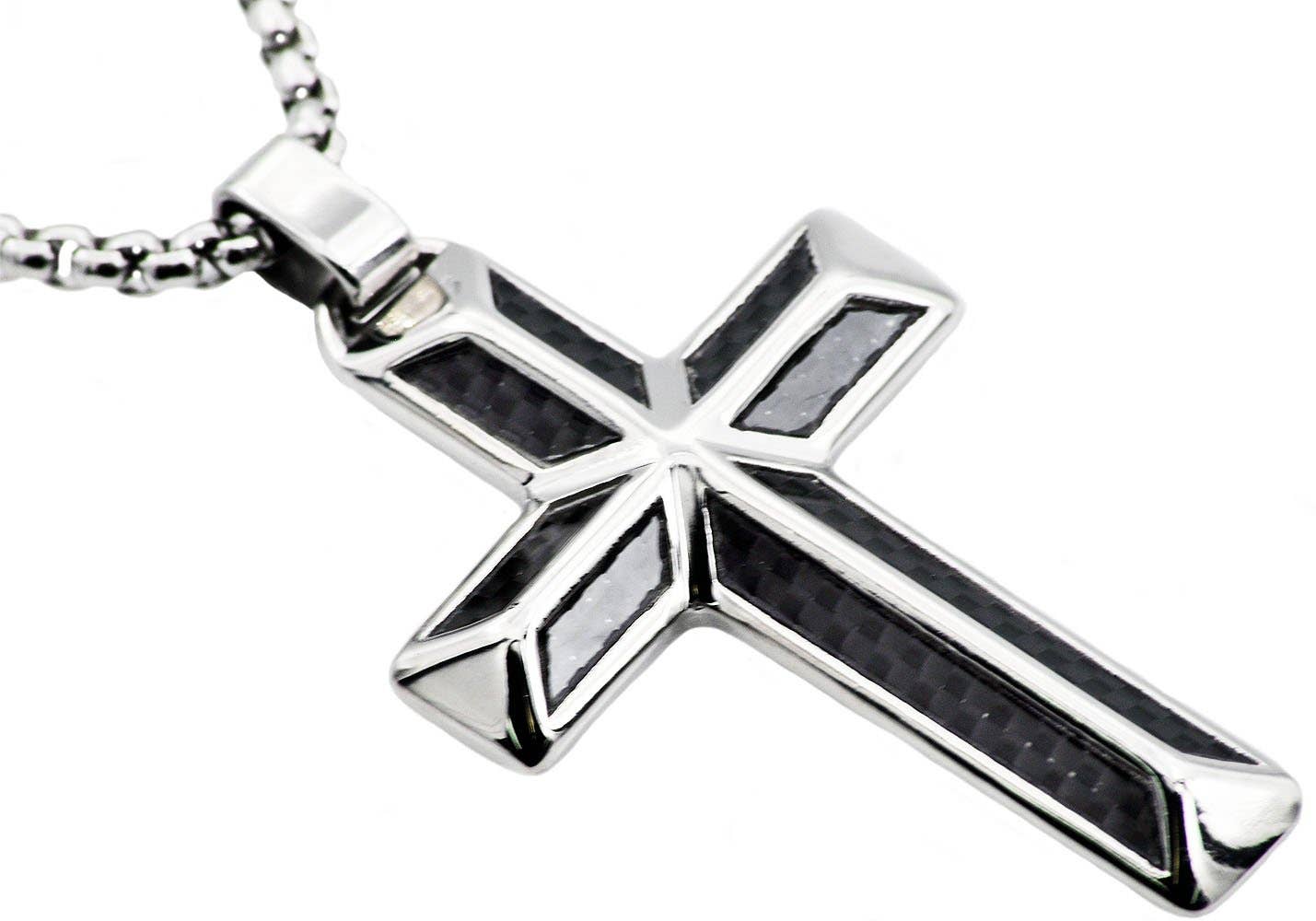 Carbon Fiber Stainless Steel Cross Pendant