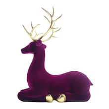 Plum Flocked Sitting Reindeer