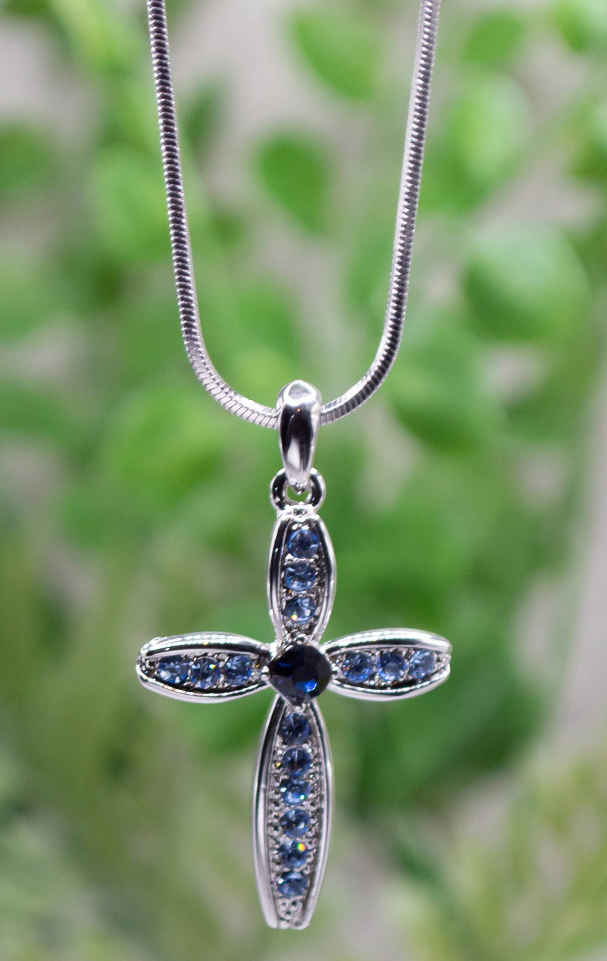 Blue Crystals Cross Necklace