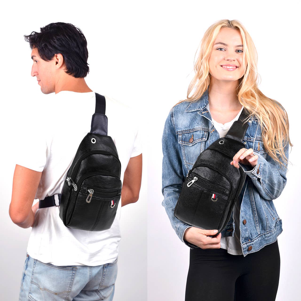 Vegan Leather Crossbody Sling Bag - Black - Clearance