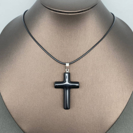 Stone Cross Waxed Cord Pendant