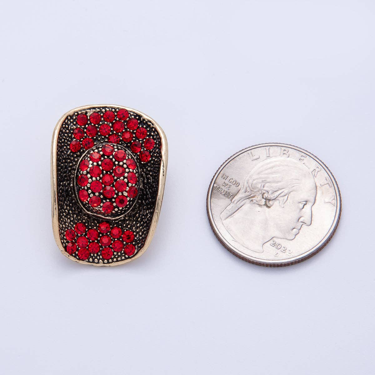 Gold 29.5mm x 21mm Red-Black Cowboy Hat Pin Brooch