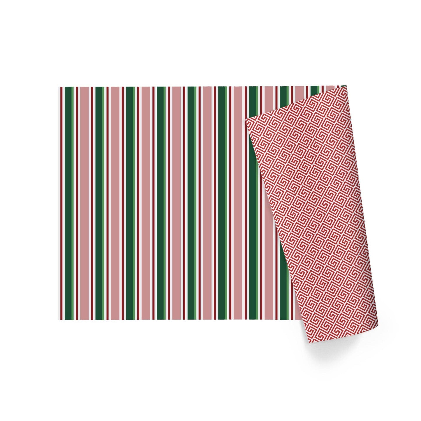 30" x 10' Reversible Holiday Wrapping Paper | Multi-Colored Stripe/Diagonal Greek Key