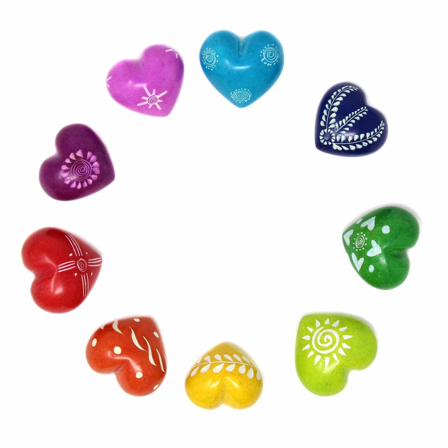Soapstone Hearts in Assorted Colors with Designs- Set of 10