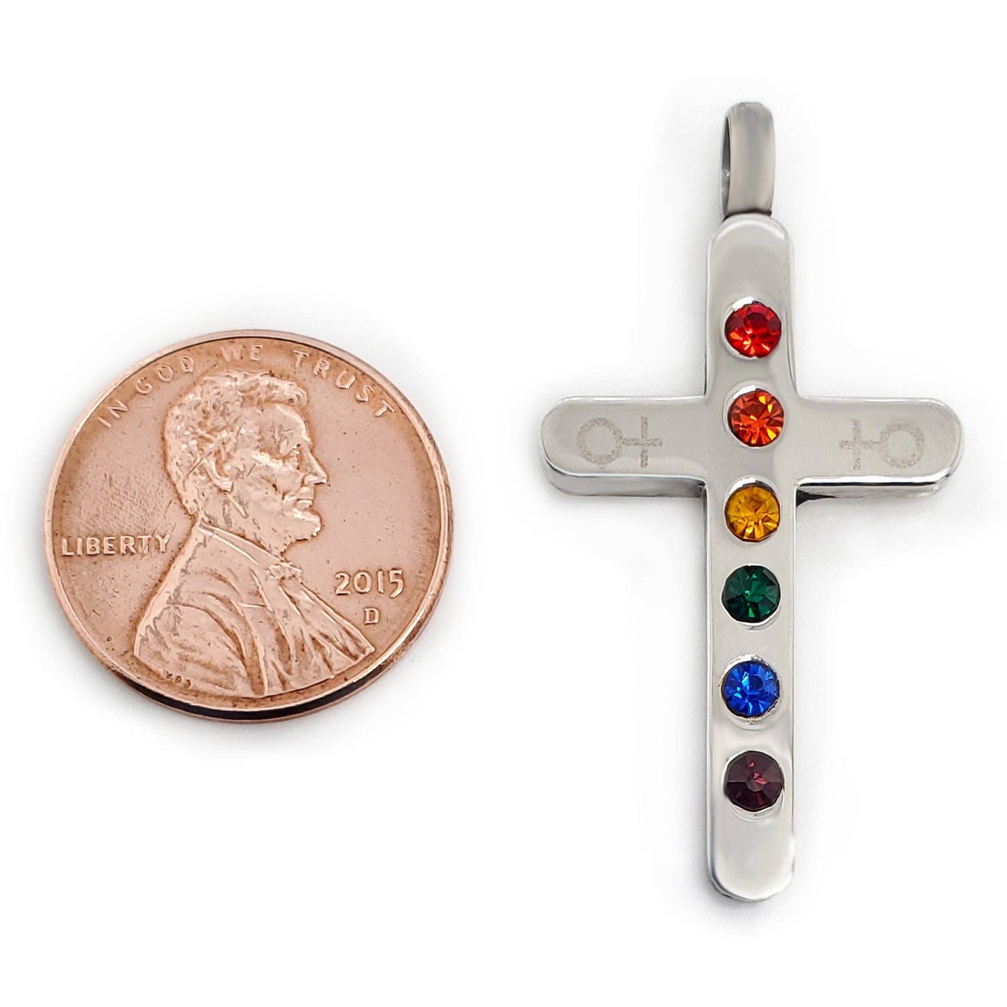 St Stl CZ Rainbow Cross 20" Pendant