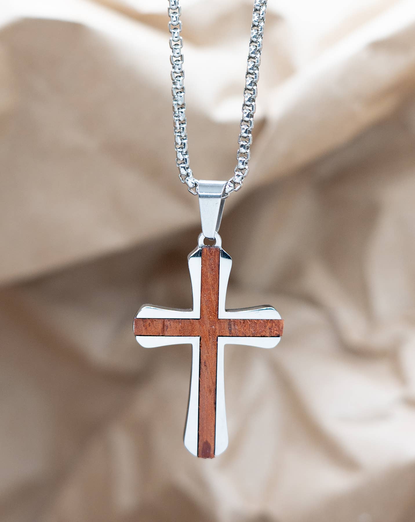 Red Pear Wood Cross Necklace