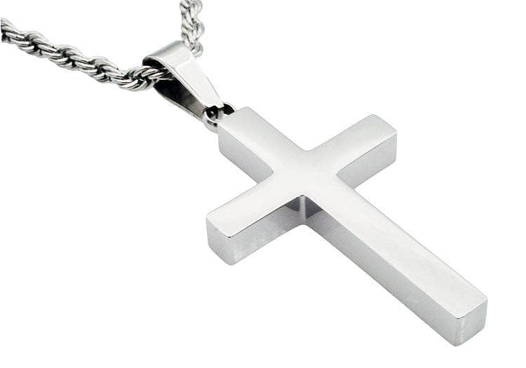 Men's Stainless Steel Cross Pendant With 24" Rope Chain
