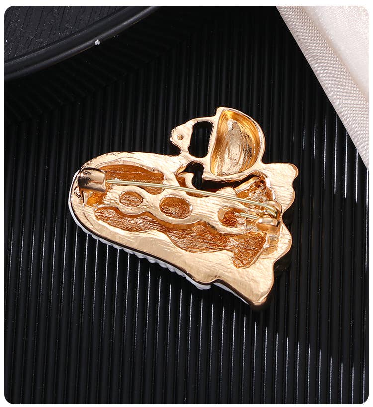 Enamel Ghost with Pumpkin Bucket Halloween Brooch Lapel Pin
