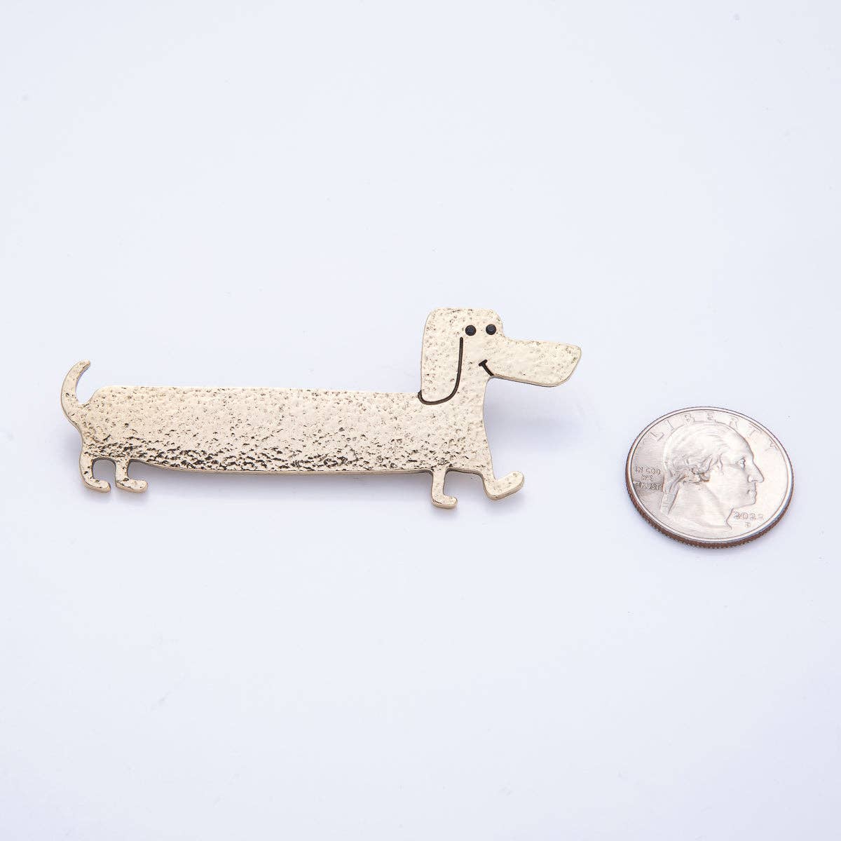Gold 75mm x 30mm Hammered Wiener Dog Puppy Pet Animal Pin Brooch