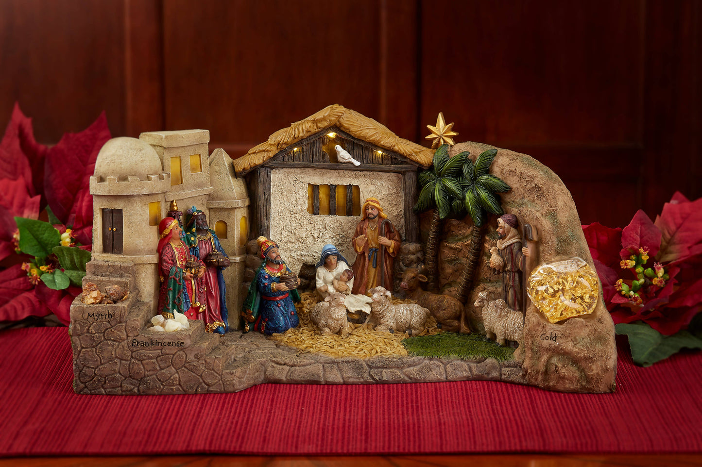 3 Kings Lighted Panorama Nativity Gold Frankincense Myrrh