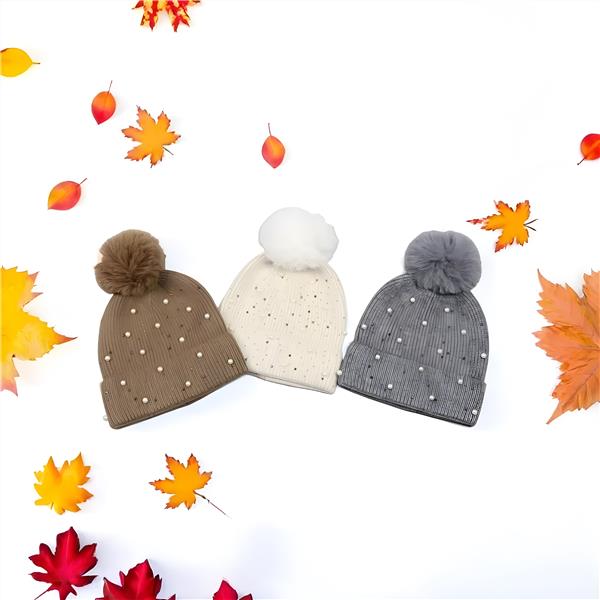 Pearl and Sparkle Knit Pom Pom Hat