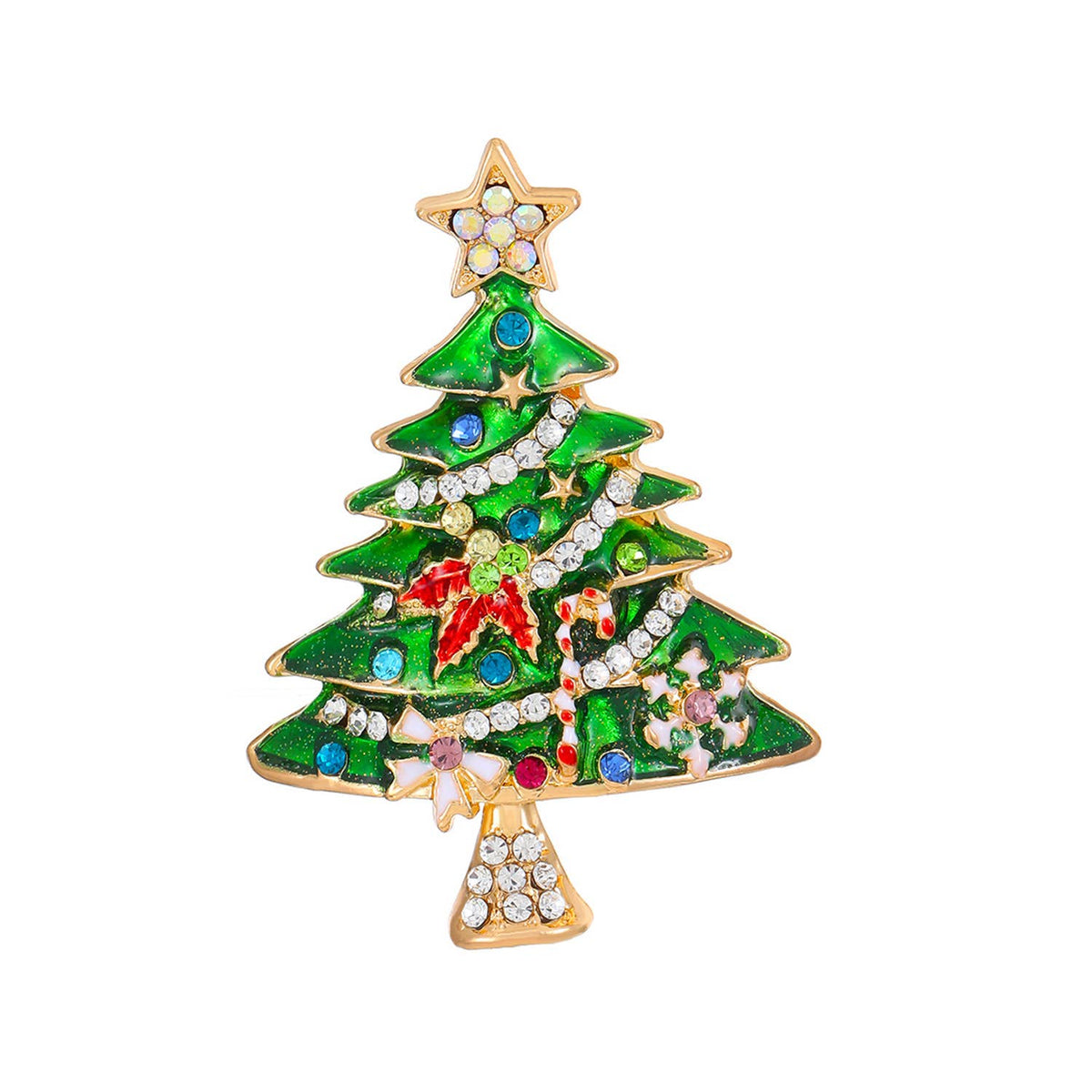 Colorful Enamel Christmas Tree Brooch - Festive Holiday Pin