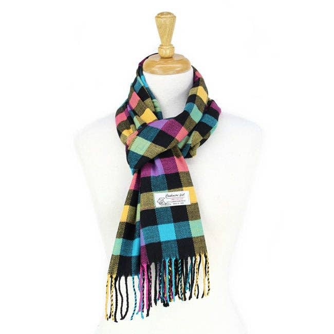 Blue Checked Cashmere Feel Scarf
