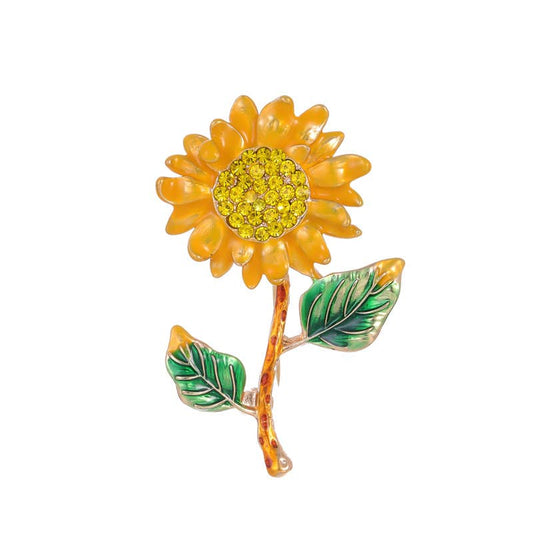 Rhinestone Sunflower Enamel Plant Brooch Pin