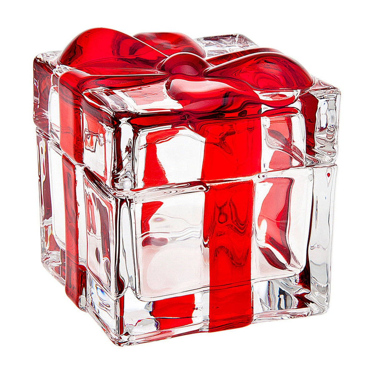Red Christmas Gift Covered Glass Box - Holiday - Present