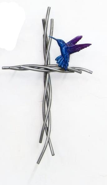 Hummingbird and Vine 16" Cross - Blue and Purple