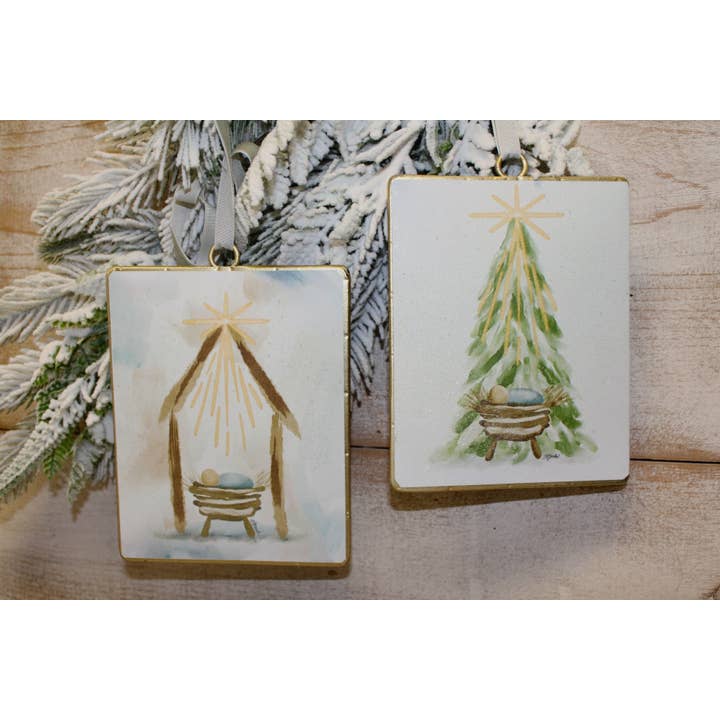 5x6 Manger & Tree Metal Ornament