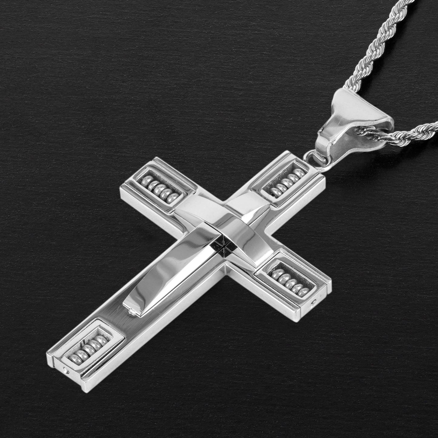 Stainless Steel 3D Beaded Cross Pendant Necklace