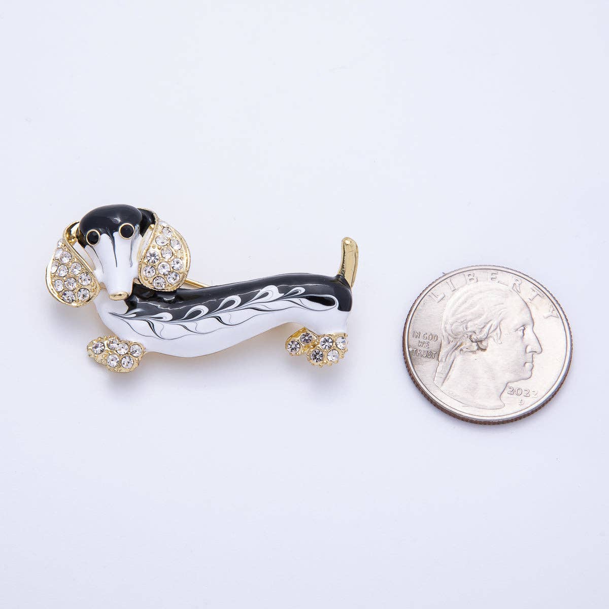 Vintage Gold 44.2mm x 24.2mm Micro Paved CZ Dachshund Wiener Dog Puppy Pet Brooch Pin