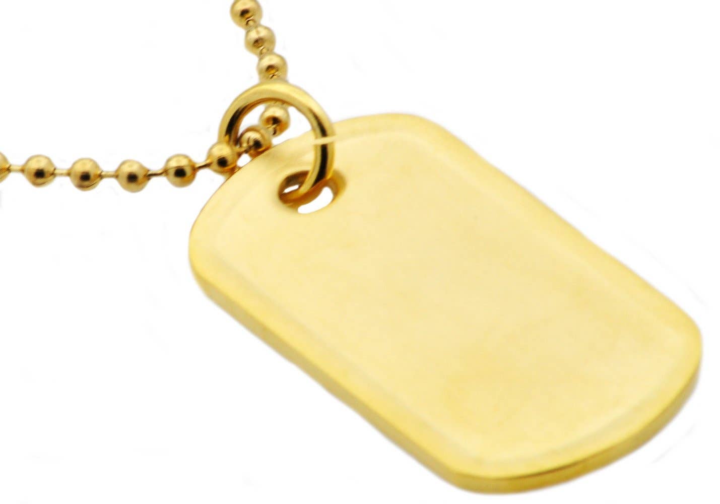 Men's Gold Stainless Steel Engravable Dog Tag Pendant Necklace