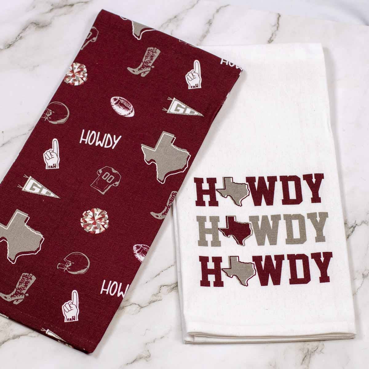 Howdy Hand Towels White/Maroon/Gray 20x28 Set of 2