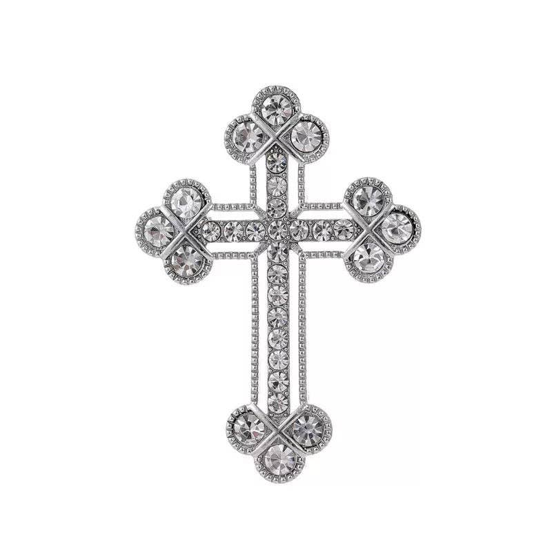 Cross Alloy Rhinestone Brooch