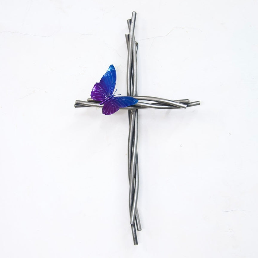 Butterfly and Vine 16" Cross - Blue and Purple