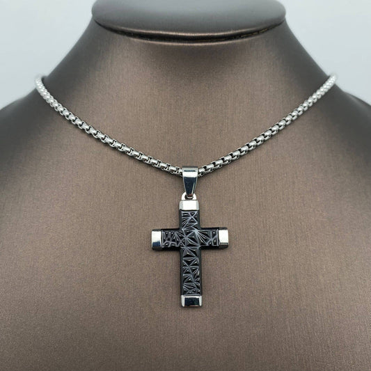 Geometric Texture Cross Pendant