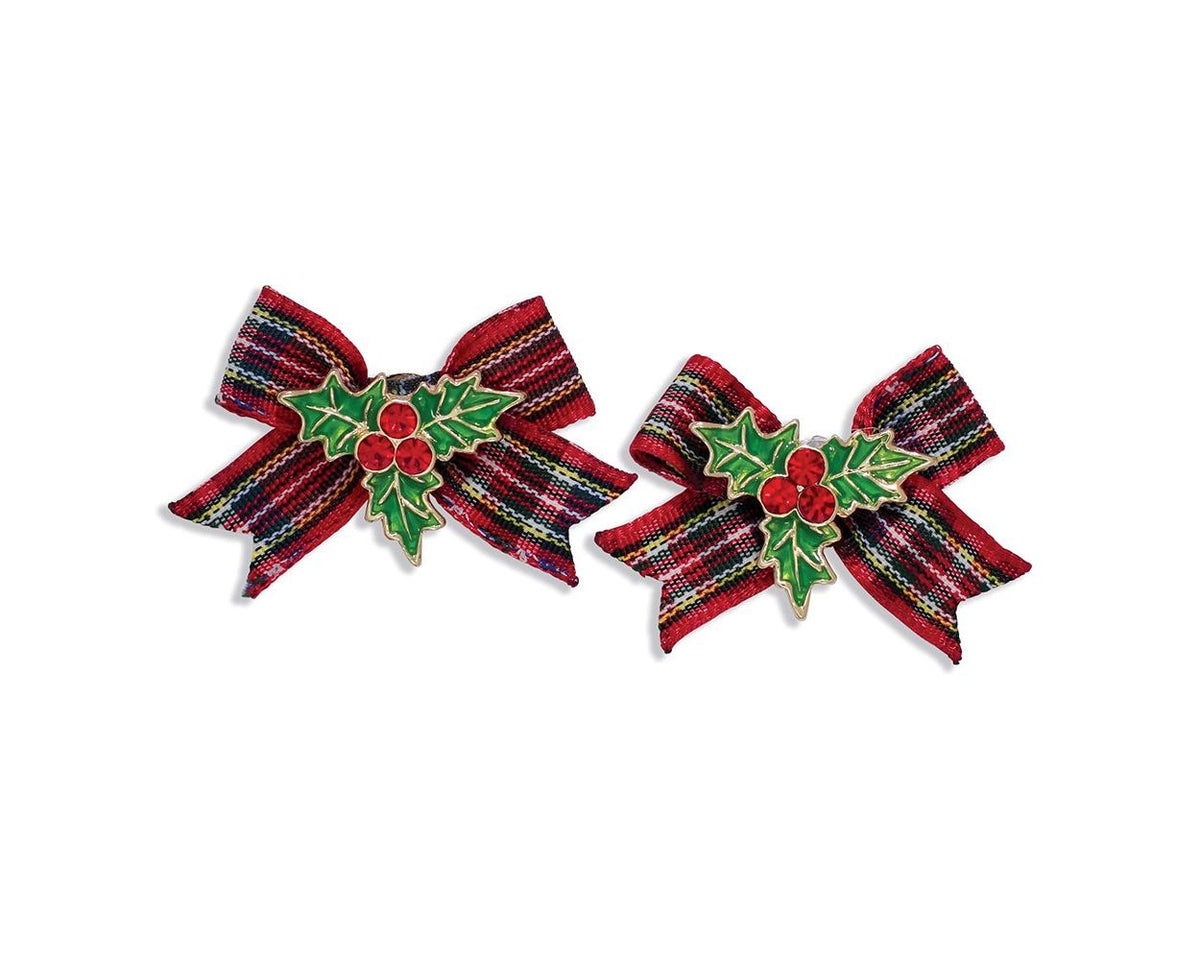 Earrings-Plaid Bows With Holly