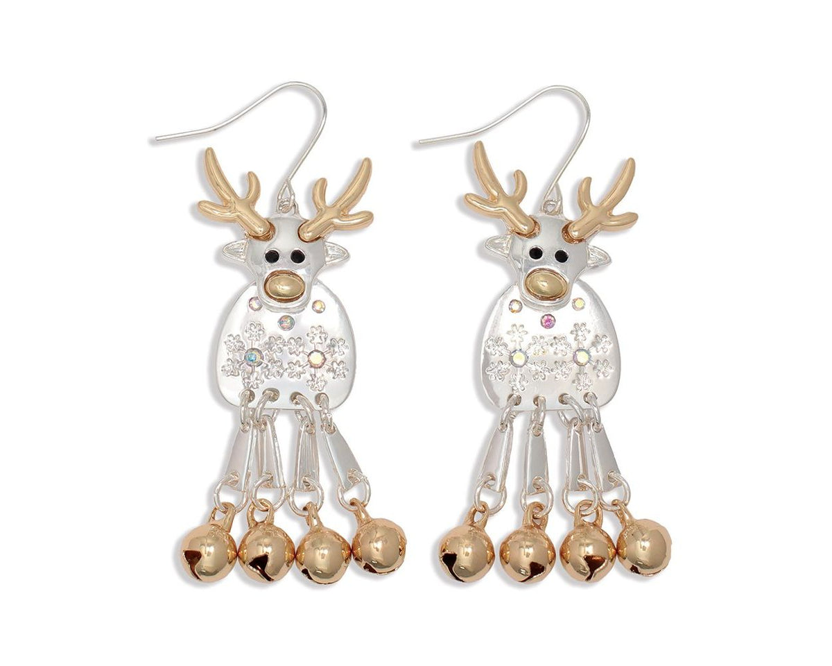 Earrings-Twotone Reindeer W Bell