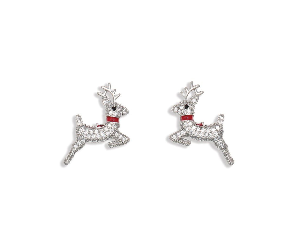 Earrings-Crystal Jumping Reindeer