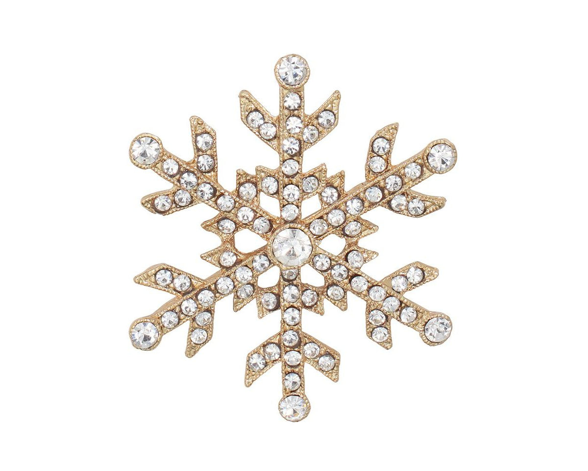 Pin-Gold Snowflake W Clear Crystals