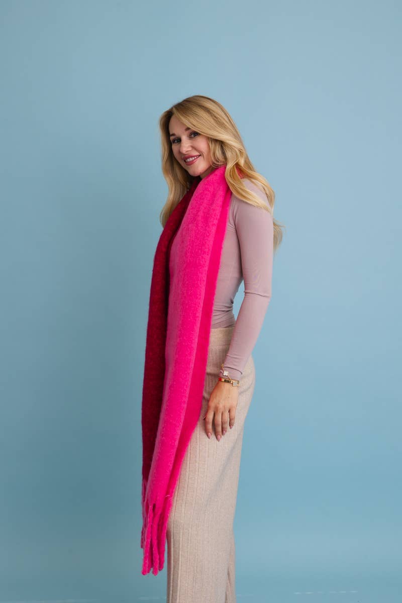Cozy Solid Two Tone Tassel Scarf