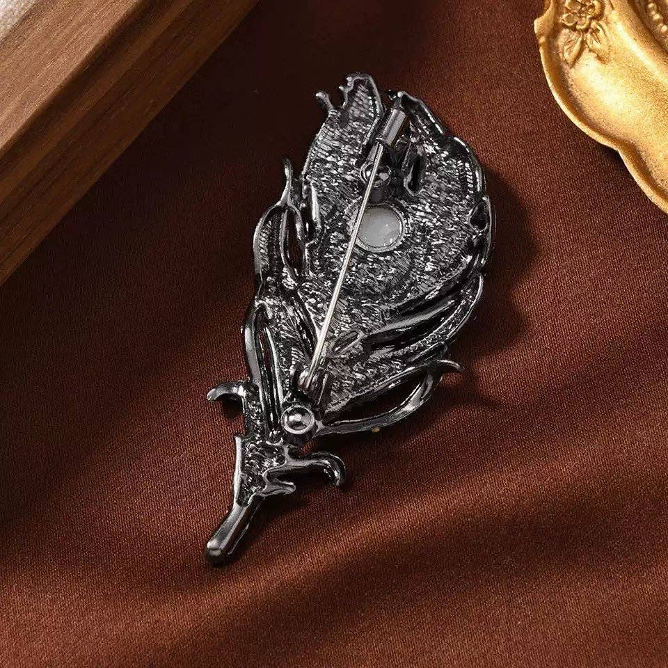 Feather Alloy Rhinestone Brooch