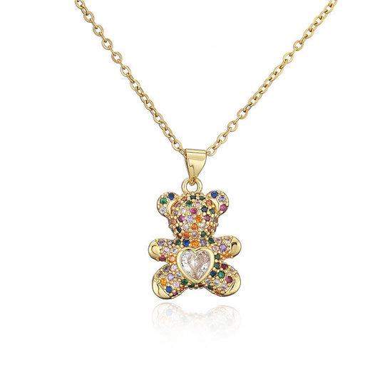 Dainty Crystal Teddy Bear Pendant
