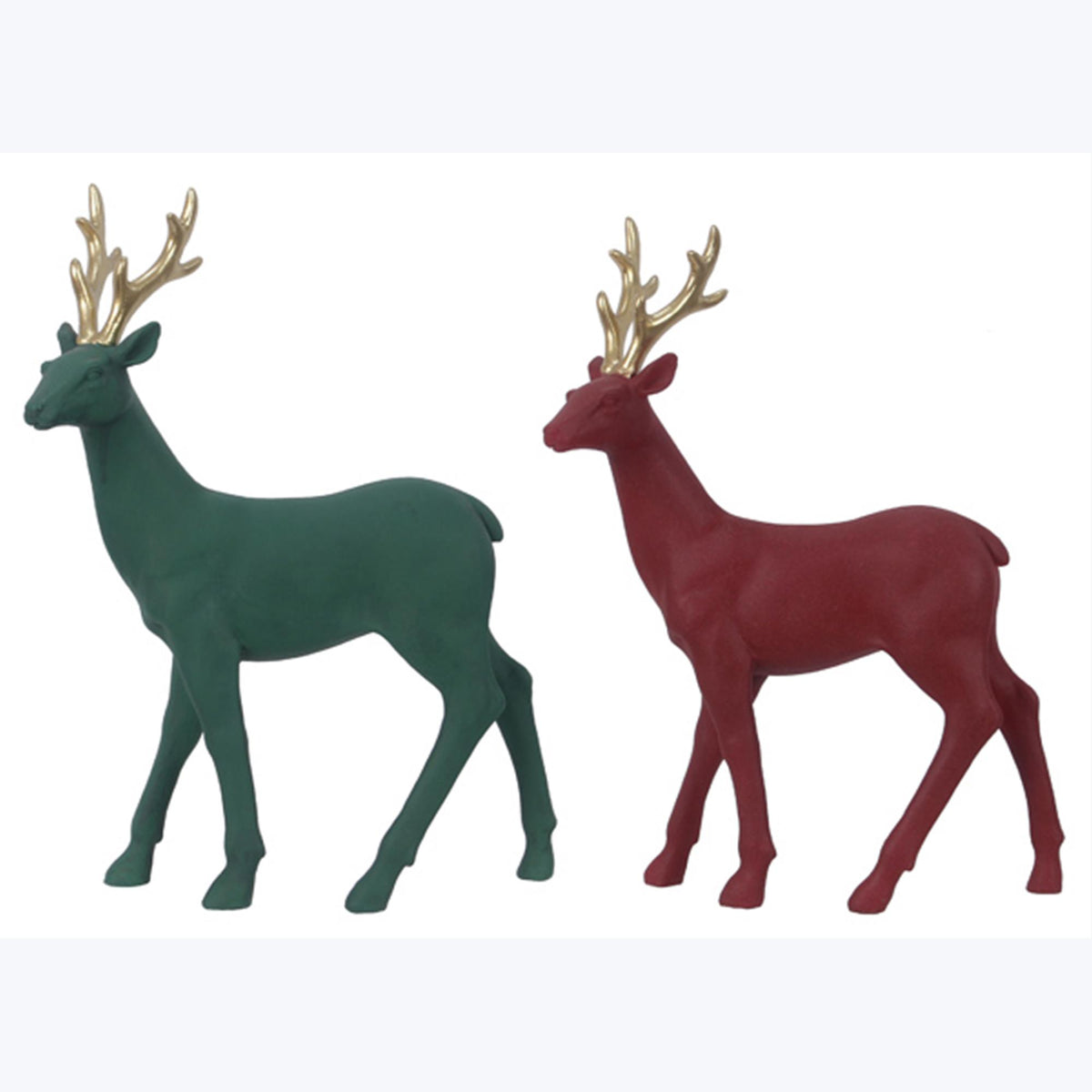 Resin Christmas Red/Green Deer with Gold Antlers