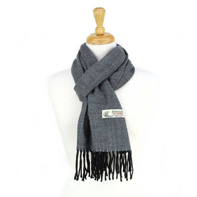 Grey Solid Cashmere Feel Fringe Scarf