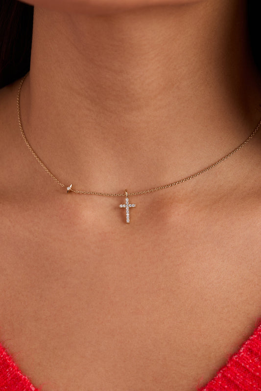 Cross Delicate Pave Crystal Pendant Necklace