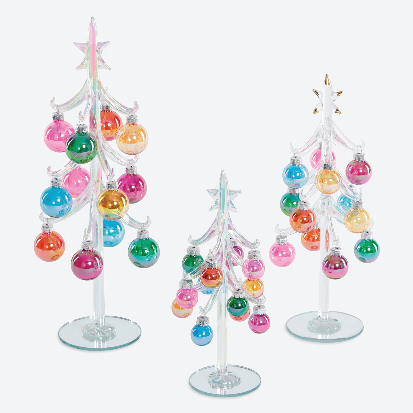 Set of Three Glass Tree with Ornaments