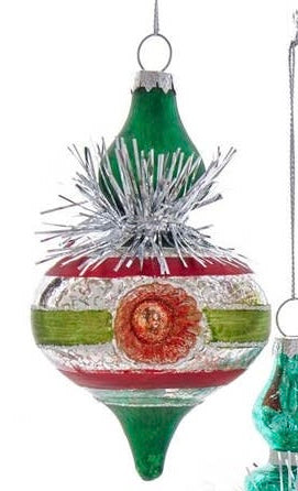 Glass Colorful Reflector Retro Finial With Tinsel Ornaments