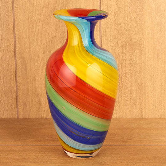 Rainbow Murano Style Art Glass 10.5" Decorative Vase