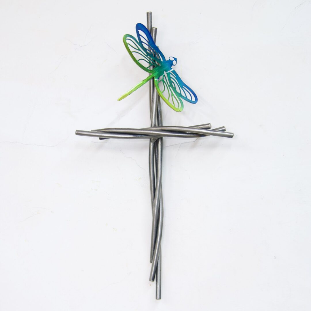 Dragonfly and Vine 16" Cross - Blue and Green