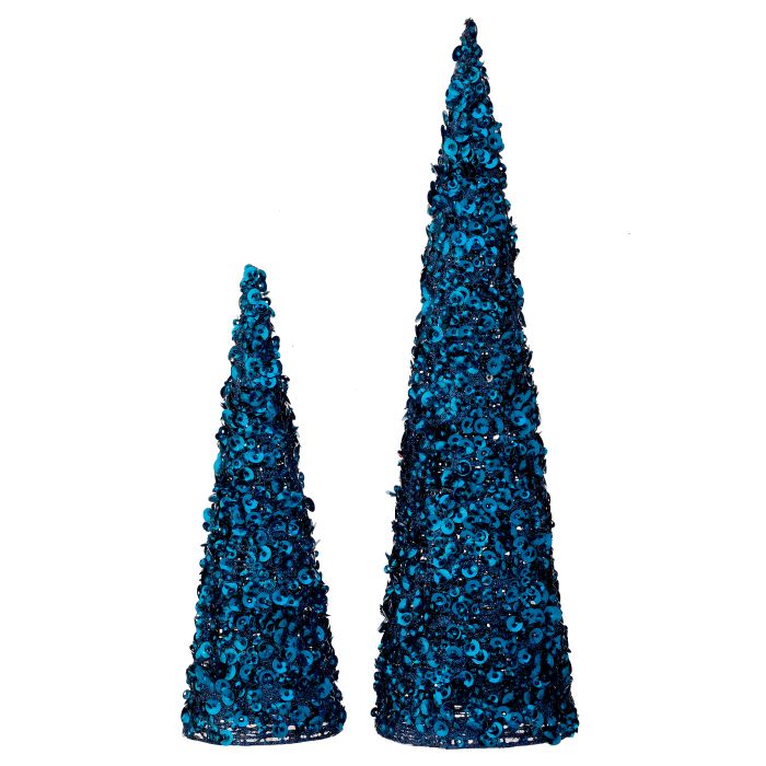 Midnight Blue Set of 2 Glamour Sequin Trees (12" & 18")