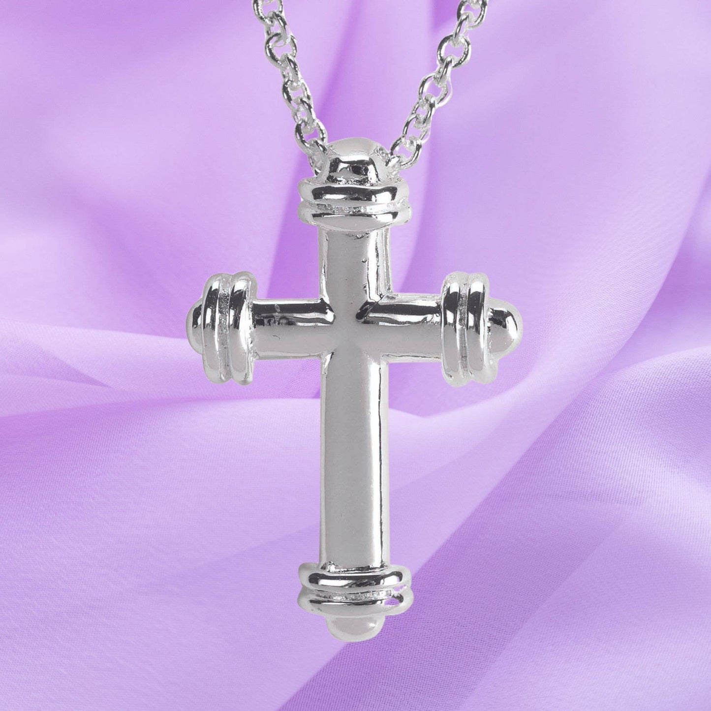 Silver Plated Mini Cross With Circled Ends Necklace