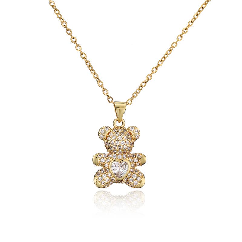 Dainty Crystal Teddy Bear Pendant