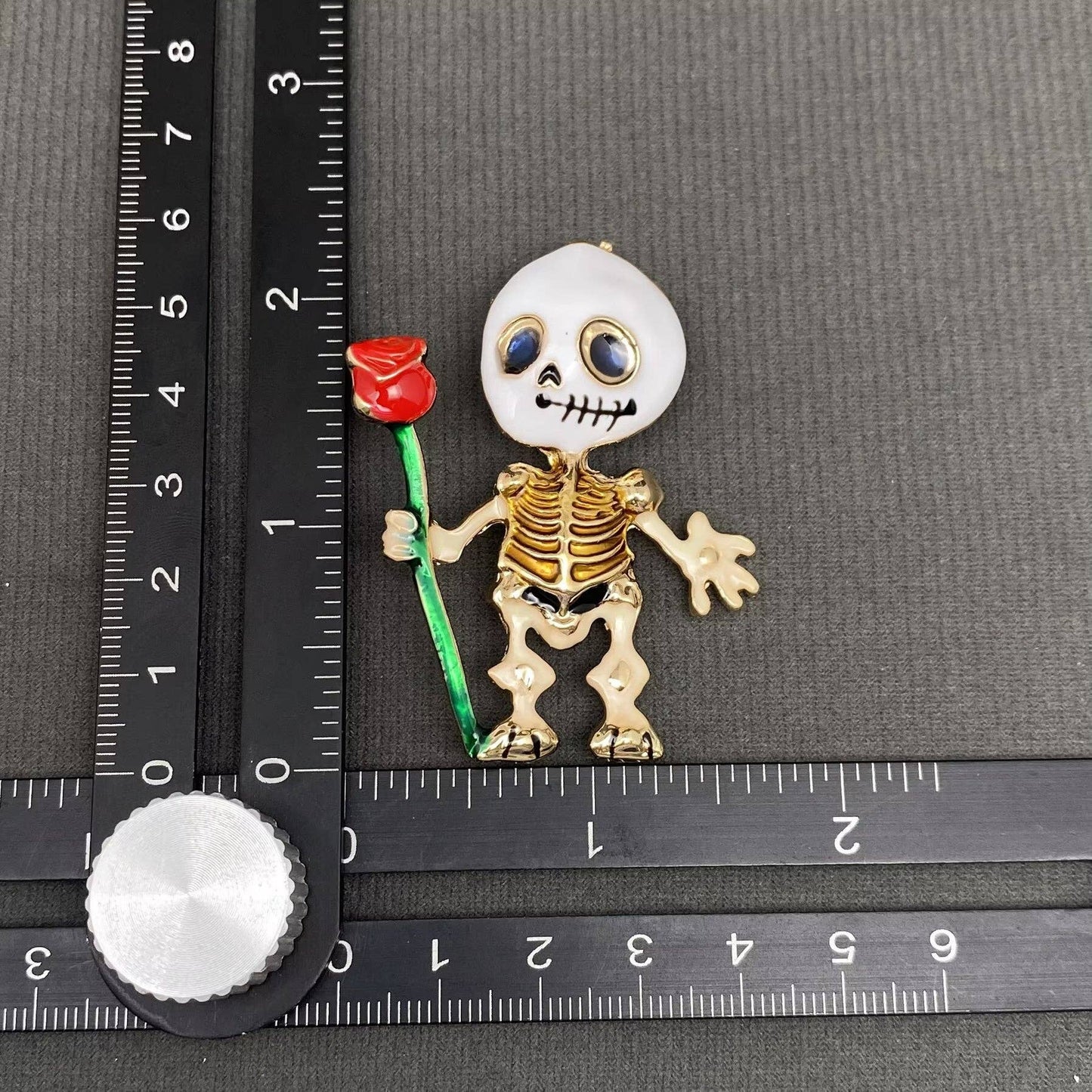 Halloween Skeleton Holding A Rose Brooch