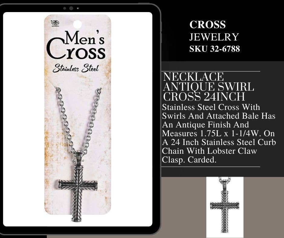 Necklace Antique Wheat Cross 24Inch