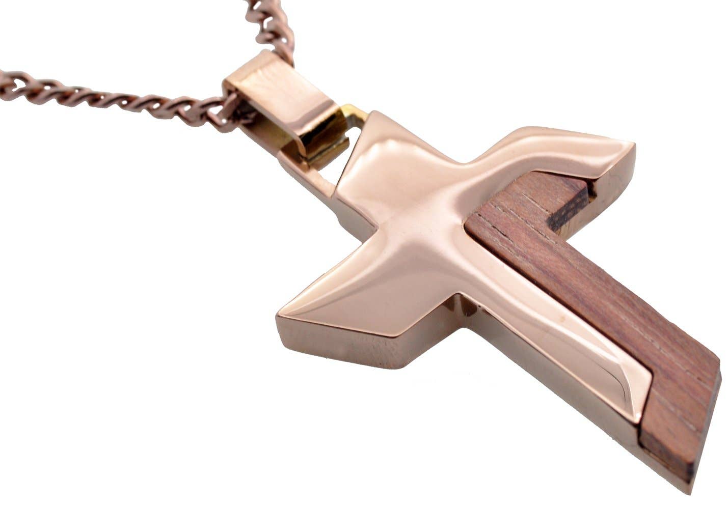 Wood And Chocolate Stainless Steel Cross Pendant