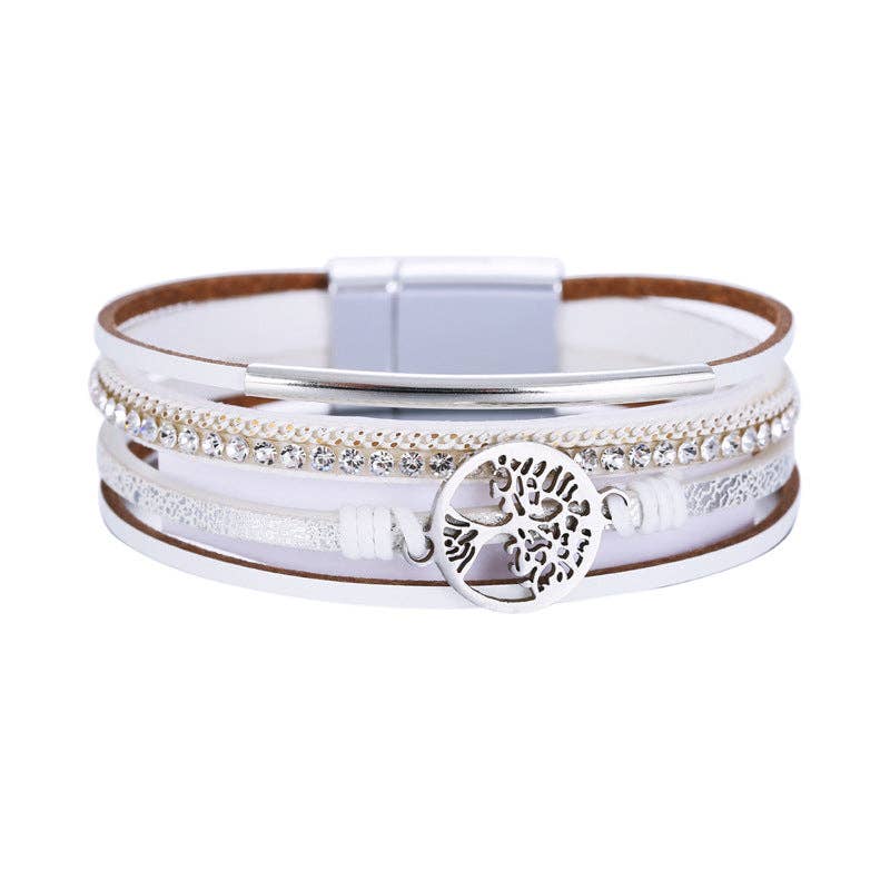Boho Tree of Life Leather Magnetic Buckle Bracelet - BJ/LB Clearance